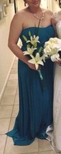 Davids Bridal bridesmaid dress misses Turquoise long Sz 8 strapless nice Pool