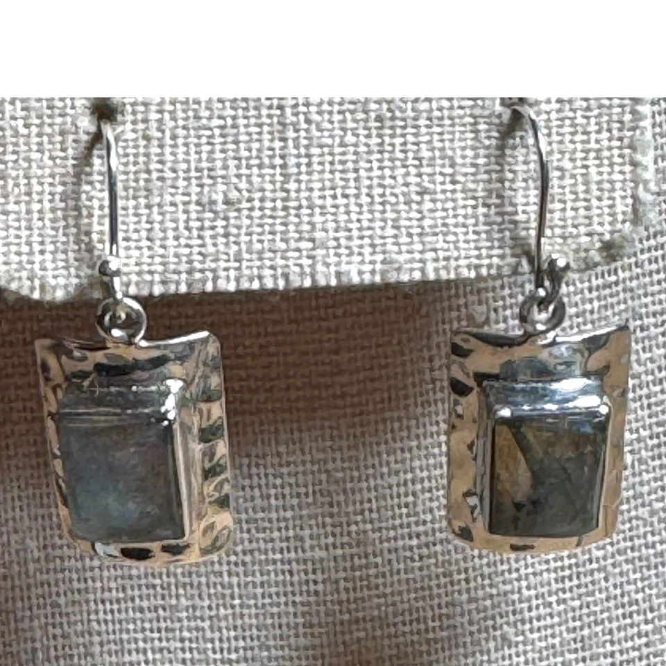 RH Macy & Co Fine Jewelry Labradorite Sterling Silver Rectangle Earrings Hook - Image 2 of 4