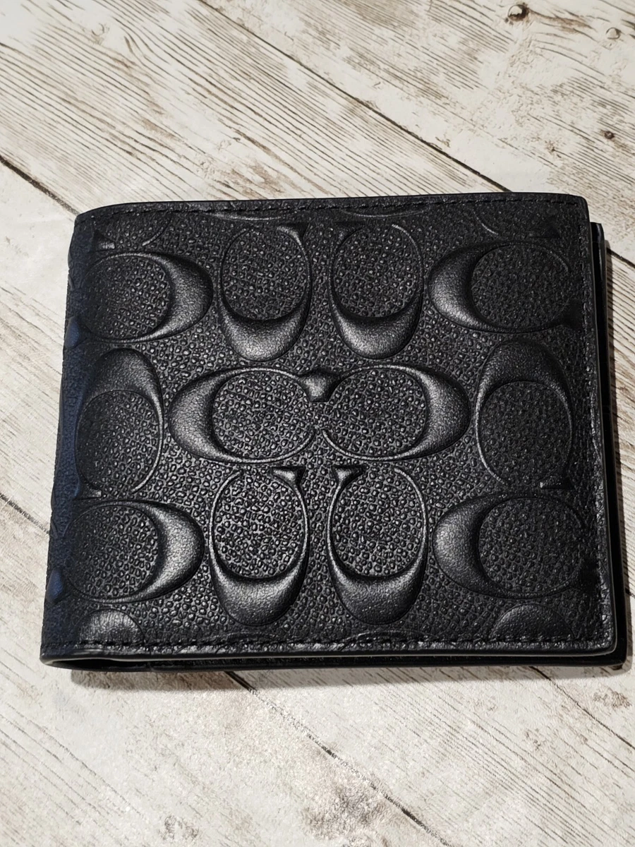 Coach Men's 3 in 1 Signature Black Leather Embossed Wallet