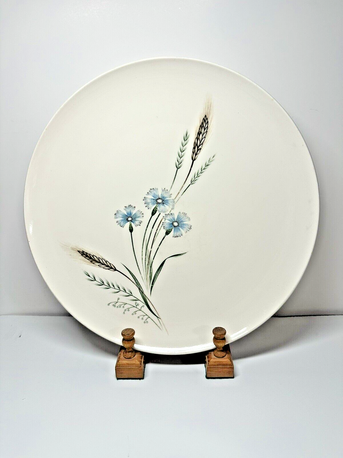 Vintage Prairie Flower Japan Serving Platter Blue Flowers Wheat Round 12