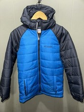 Kids Columbia Puffer Jacket Blue Grey Full Zip Hooded Size Med