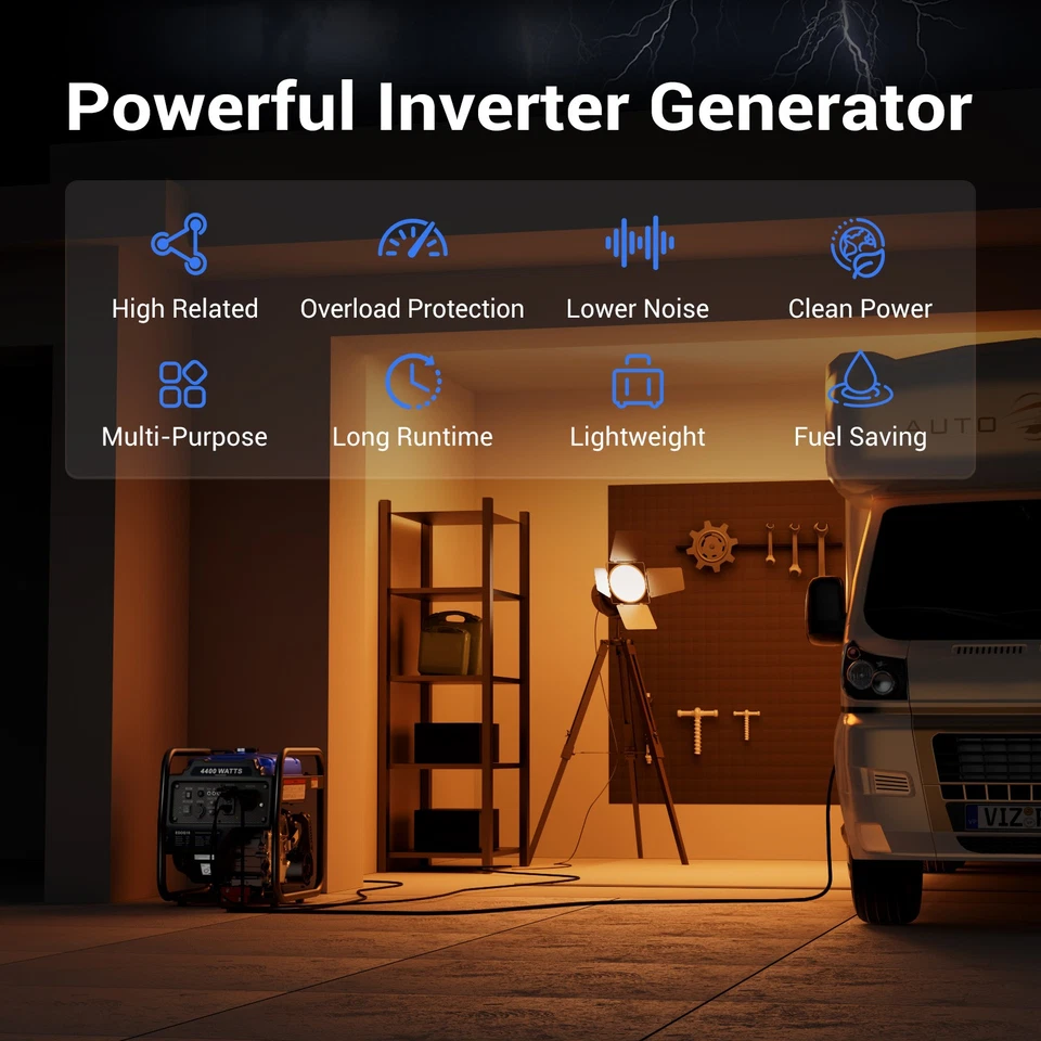 4400-Watt Portable Inverter Generator, Gas Powered Generator for Emergency Home - Image 4 of 4