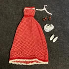 Vintage Barbie Size Red Dot Maxi Dress With Purse & Shoes - 1960s
