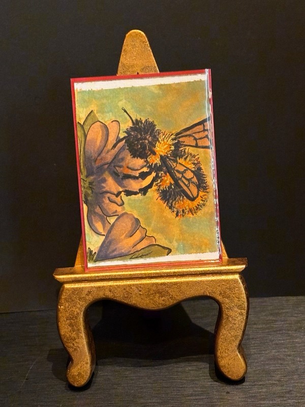 ACEO Shimmery Bee #1 Watercolour, Markers 2.5 x 3.5 by Mist And Starlight