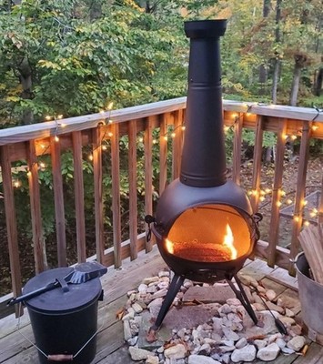 Large Outdoor Wood Burning Iron Chiminea Patio Backyard Fire Pit with Cover