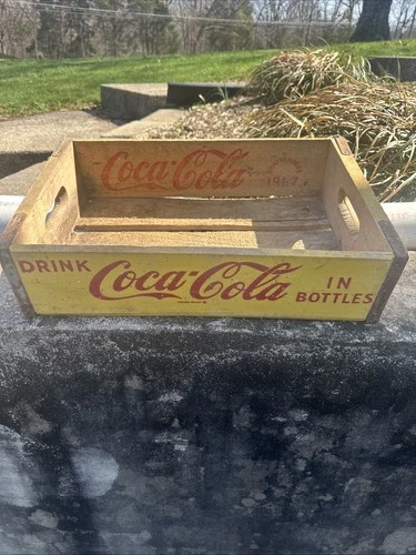 Vintage Coca-Cola Coke Yellow Wooden Crate 1967 Chattanooga
