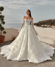 Full Lace Wedding Dress Long Sleeve Princesa Elegantes White Sweep Train