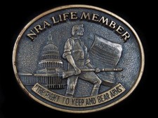 SK01109 VINTAGE 1970s NRA LIFE MEMBER 2ND AMENDMENT SOLID BRASS BELT BUCKLE