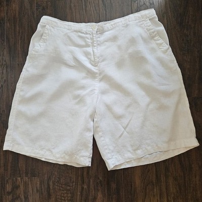 LL Bean Womens White Linen Shorts Size 18W 10'' Inseam Straight Coastal Casual