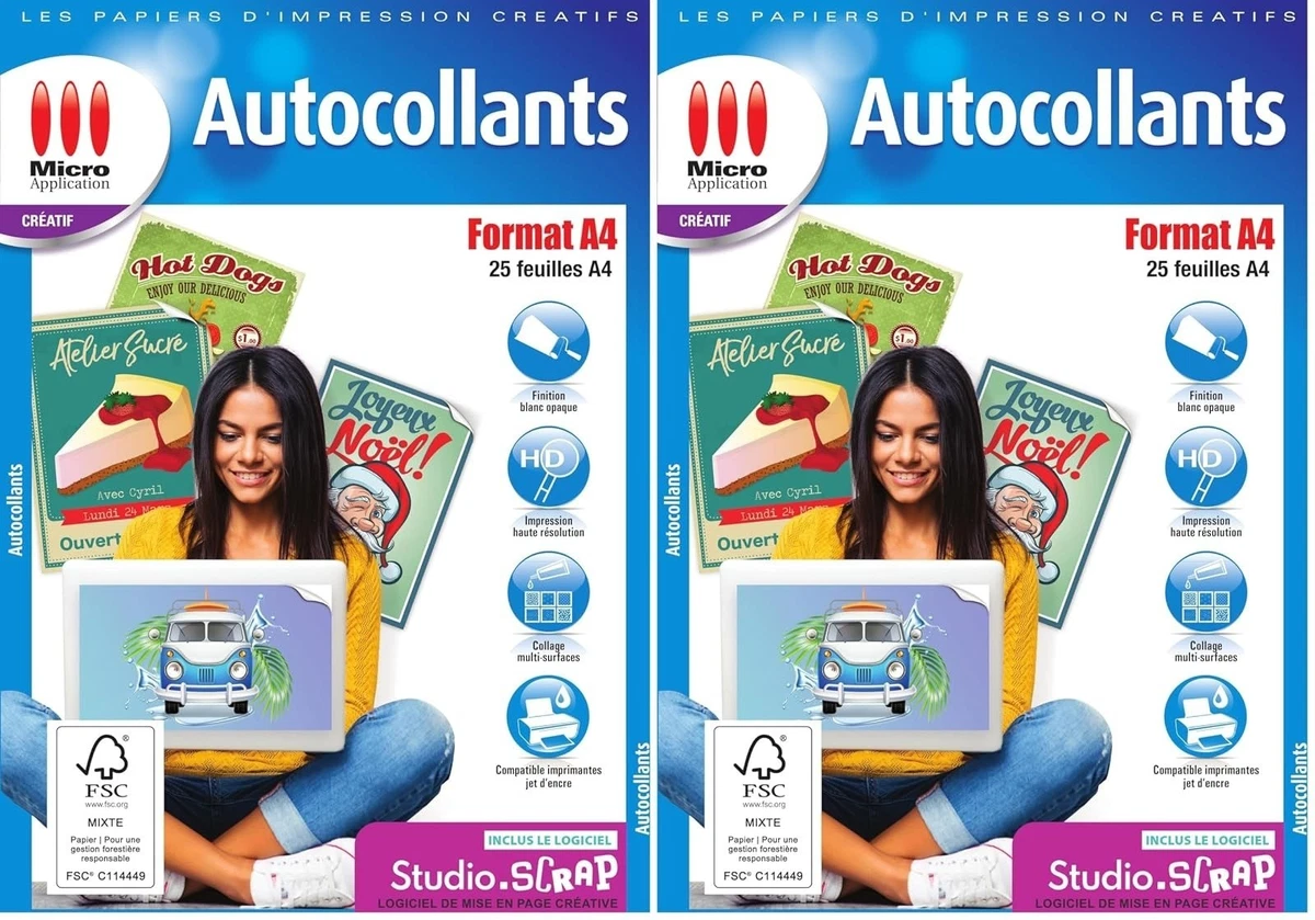 Papier autocollant A4 Micro Application 25 feuilles adhésif blanc mat imprimable