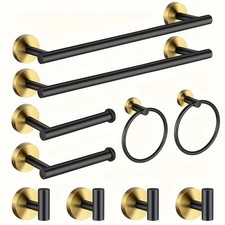 Black Gold Bathroom Hardware Set Accessories Wall Mounted Stainless Steel Towel