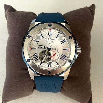 Bulova Marine Star Automatic 45mm White Dial Blue/Red Strap 98A225