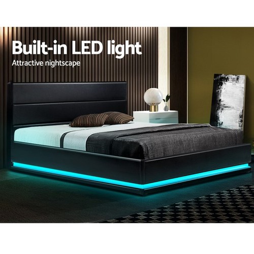 Bed Frame Double Size LED Gas Lift Black LUMI - Picture 5 of 9