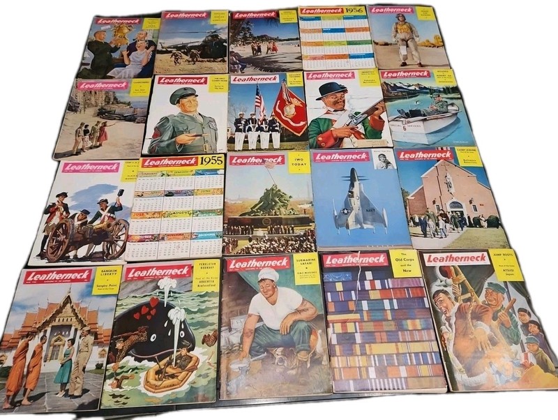 LOT OF 20 VINTAGE MILITARY MARINES MAGAZINES 1954,55,56 THE LEATHERNECK COMPLETE
