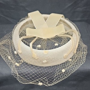 Ivory Bow Fascinator Headpiece Mesh Polka Dot Veil Wedding HZ344855