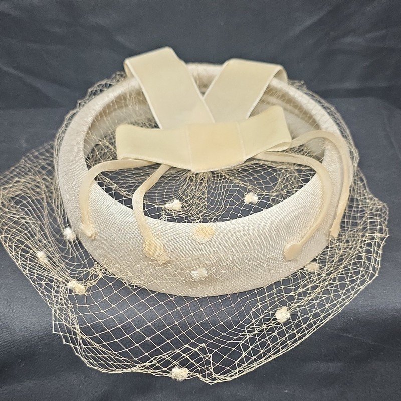 Ivory Bow Fascinator Headpiece Mesh Polka Dot Veil Wedding HZ344855