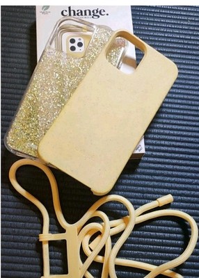 2er Pack Hülle für iPhone 12 Pro Max Case Silikon Bumper Glitzer mit Kordel Gold