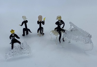 Vintage Spun Glass Grand Pianos Maestro Pianist Conductor Music Figures 6 Piece