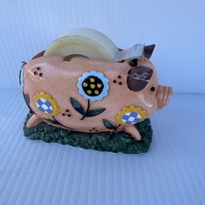 Vintage 2004 Ranger In. Floral Pig Ceramic Tape Dispenser
