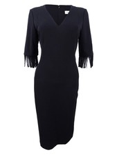 Calvin Klein Women's V-Neck Fringe Sheath Dress (4, Black)
