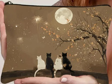 Cats Looking at moon cosmetic bag