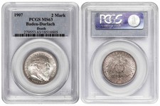 i-650049 German States Baden-Durlach 2 Mark 1907. PCGS MS 63