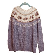 FatFace Young Crew Girls Fair Isle Sweater Size 8/9 Purple Nordic Knit