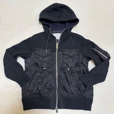 USED SACAI MA-1 DOCKING ZIP HOODIE BLACK GOOD