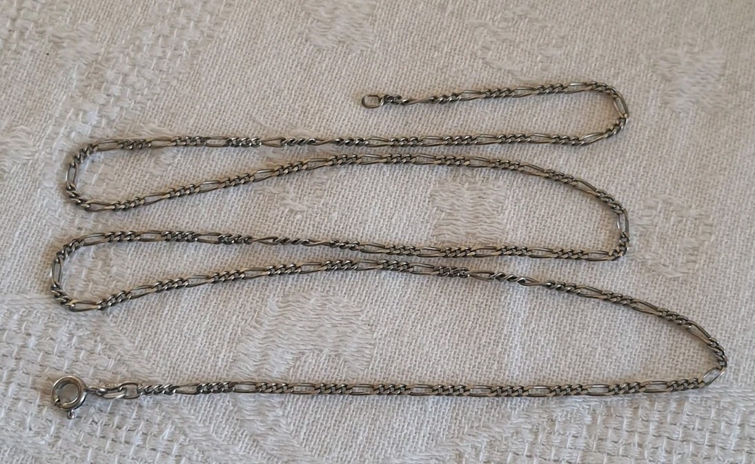 Stunning Antique Solid Silver Figaro Mesh Chain 6… - image 1