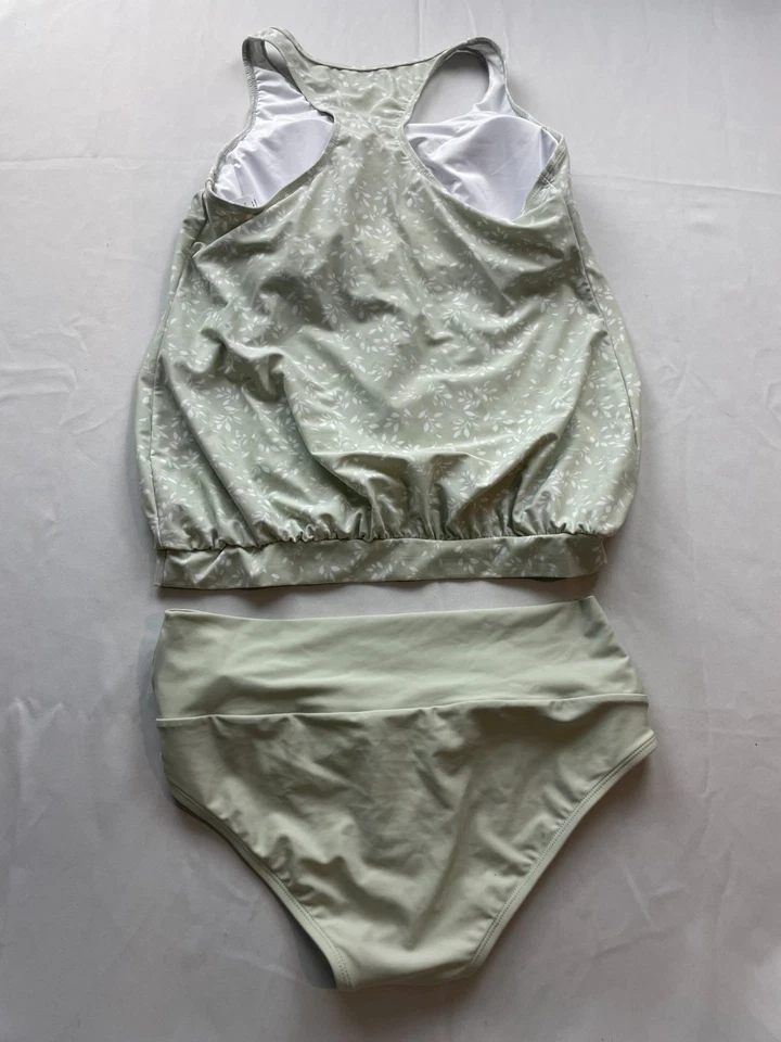 Conjunto de traje de baño de 2 piezas con estampado floral de arrecife de coral para mujer 12/14 conjunto de tankini verde salvia Foto 4 de 4