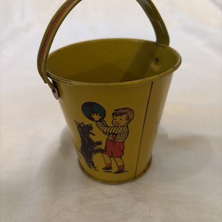 Vtg Kitchnof US Metal Toy Tin Litho Sand Pail Children With Dogs