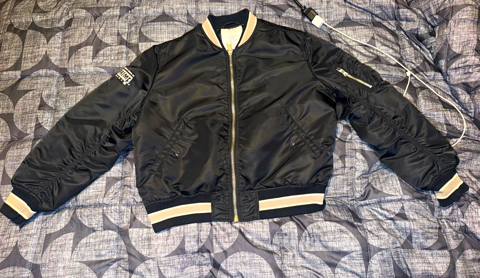 Supreme MA-1 Bomber Jacket Black Nylon Full Zip Lined Logo Men's Size M image 2