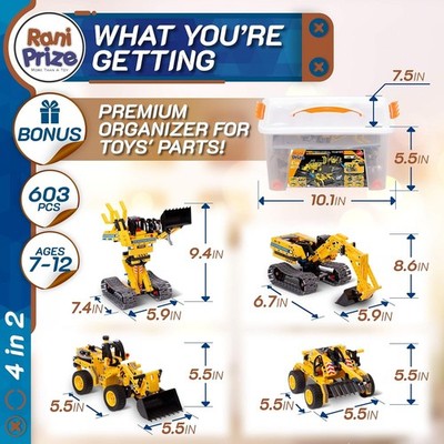 4-in-1 Excavator Building & Robotics-DIY Construction STEM Kit (603 PCS)