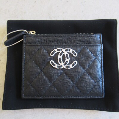 2024 Chanel black Cavier Classic White CC 19 Quilted Zip 2024 Chanel black Cavier Classic White CC 19 Quilted Zip