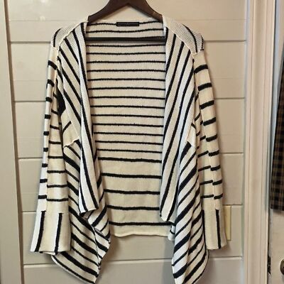 Peruvian Connection Striped 100% Pima Cotton Open Cardigan Sweater Size M.