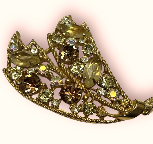 ENORME! "Pin broche hoja diamantes de imitación MCM moderno mediados de siglo años 50 Emmons vintage de 3""" - Imagen 4 de 7