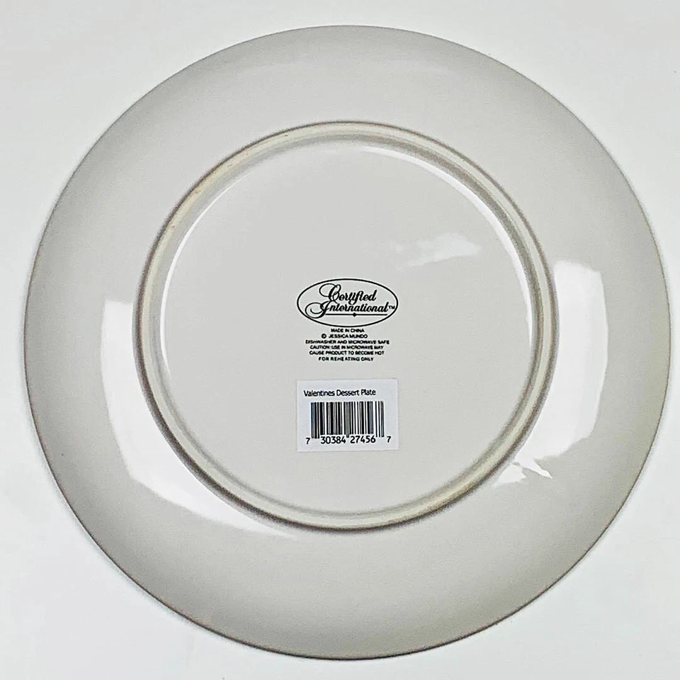 Juego de 2 platos de postre de pastel lateral a rayas rosas definición amor día de San Valentín Foto 2 de 2