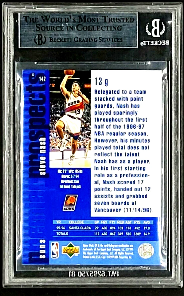 1996 1996-97 UD SP #142 Steve Nash HOF RC Rookie BGS 9 Mint (9 / 8.5 / 9.5 / 9) - Image 2 of 4