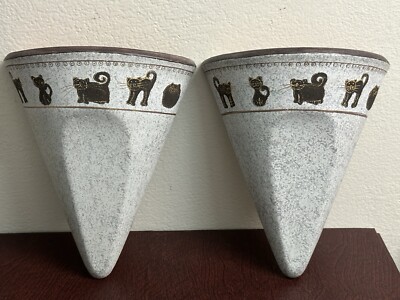 Ceramic Wall Planter Black Cats Mounted Hanging Vases Grey Stone Garden RV  | eBay