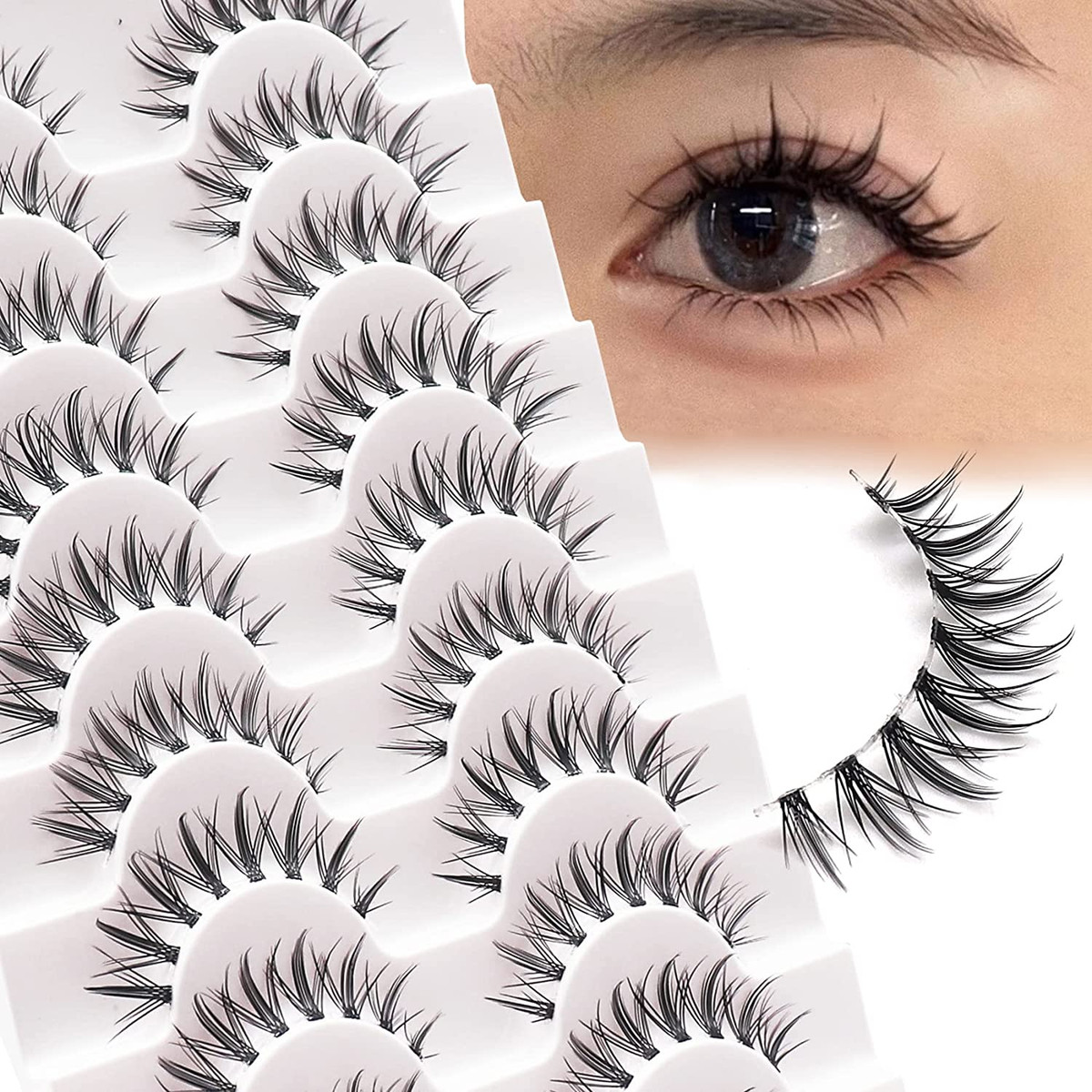 Losha Lashes Natural Look Manga Lashes with Clear Band Wispy False