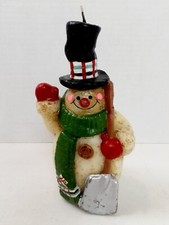 Vintage Snowman Candle 6" Christmas Decorative Snowman with Tophat  Shovel 323