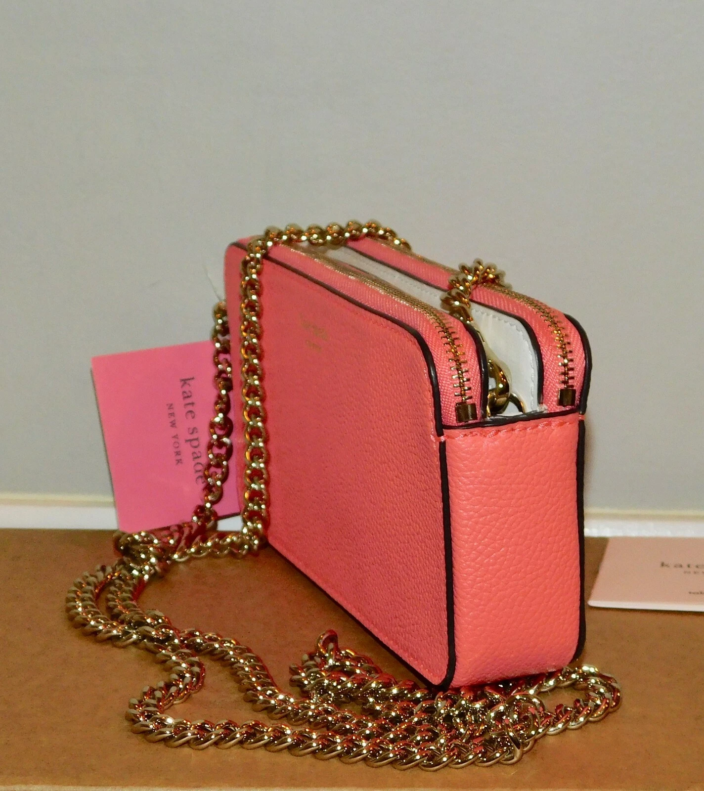 Borsa a mano Kate Spade Margaux doppia zip tracolla litchi organizer $148! NUOVO