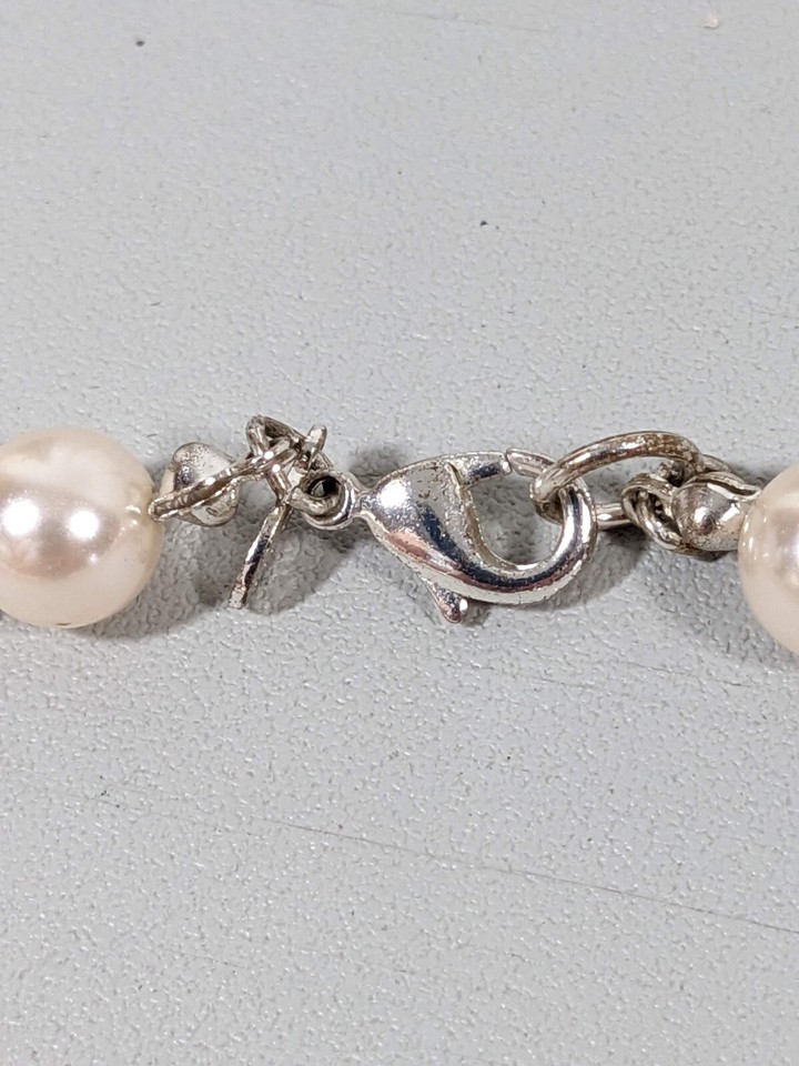 Roman Off White Glass Faux Pearl Crystal Ball Bead Necklace 18 inches