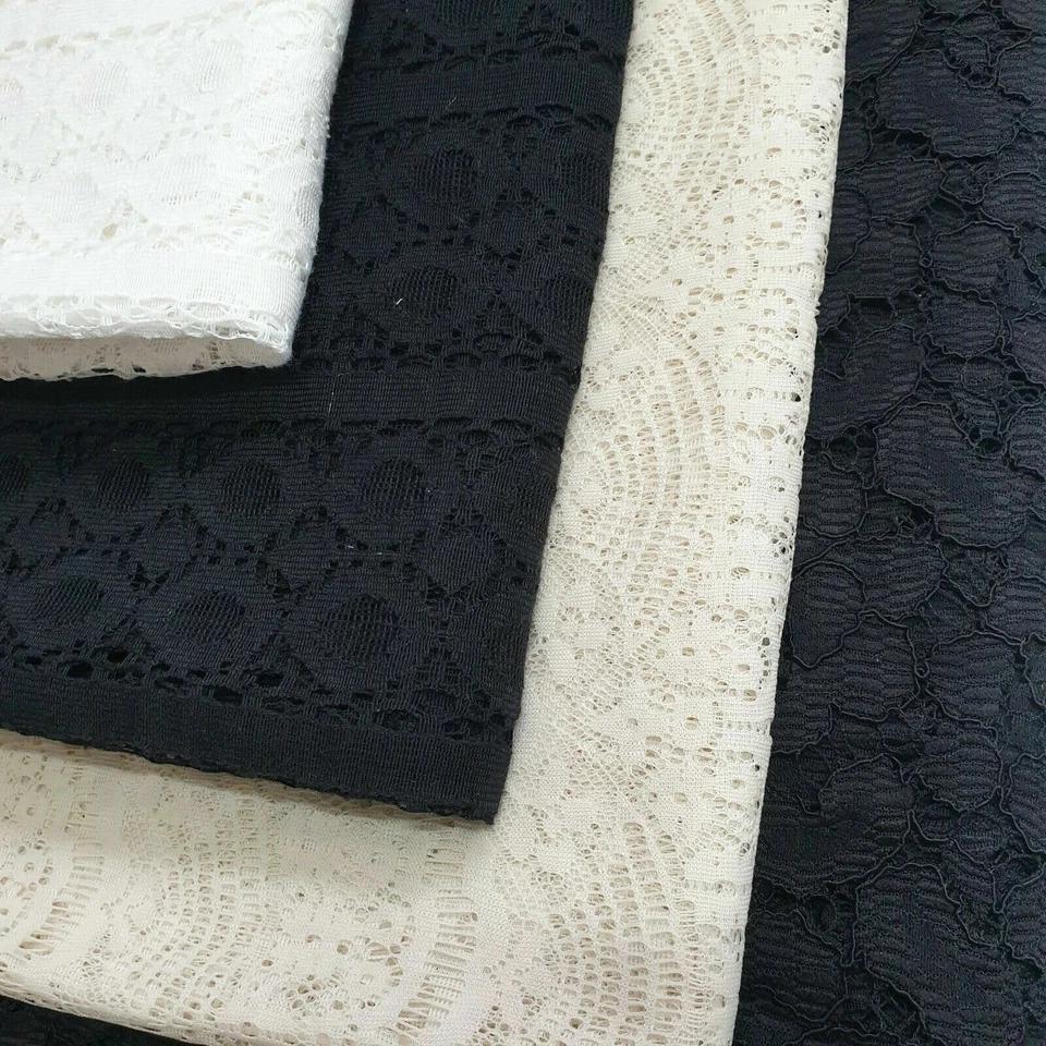 Black / White Budget Floral Lace Net Craft Dress Curtain Fabric 58" Meter - Image 3 of 4