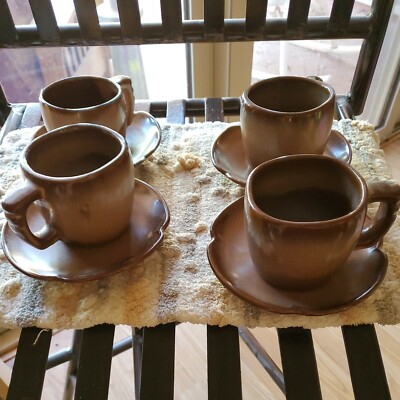 Frankoma Plainsman Cup 5C and Flat Saucer 5E Set-Brown Color