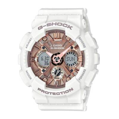 Casio Women's Watch G-Shock Rose Gold Dial Dive White Strap GMAS120MF-7A2