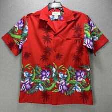 Vintage Helena's Hawaiian Shirt Men's Medium Red Floral Made In Hawaii Vacation