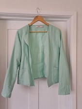 Justfab Mint Green Lined Summer Jacket 55% Linen With Scalloped Edge And Pockets