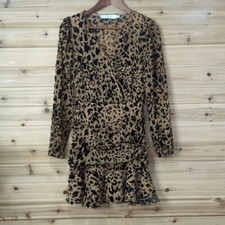 ASTR the Label Dress Womens Small Tan Nikita Leopard Print Mini Long Sleeve