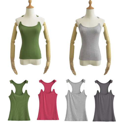 Women Invisible Strap Design Tops Vest Sleeveless T-Shirt Tank Tees Ribbed ! - Picture 1 of 21